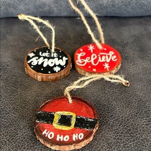 Hand-Painted Holiday Wood Slice Ornaments - Red & Black